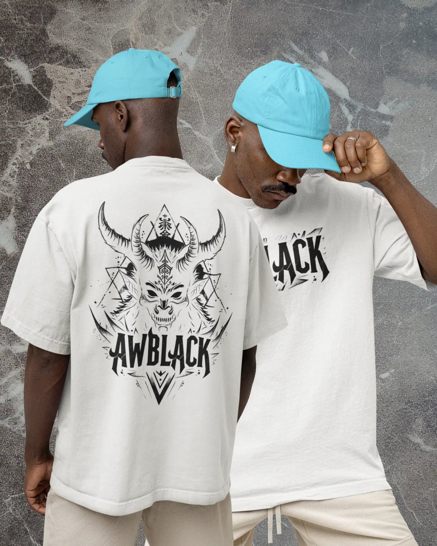 AWBlack demon horn graphic plus size tshirt in white oversized fit โ 240 GSM