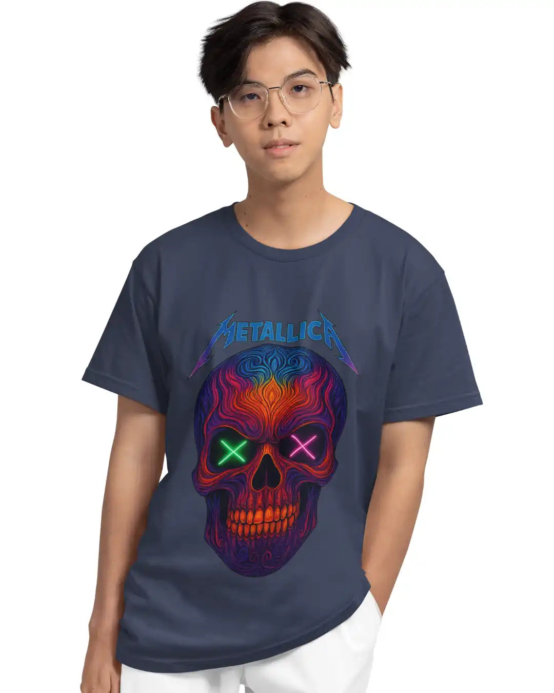 Neon Skull Metal T-Shirt | Multi-Fit Premium 180 GSM | S-7XL