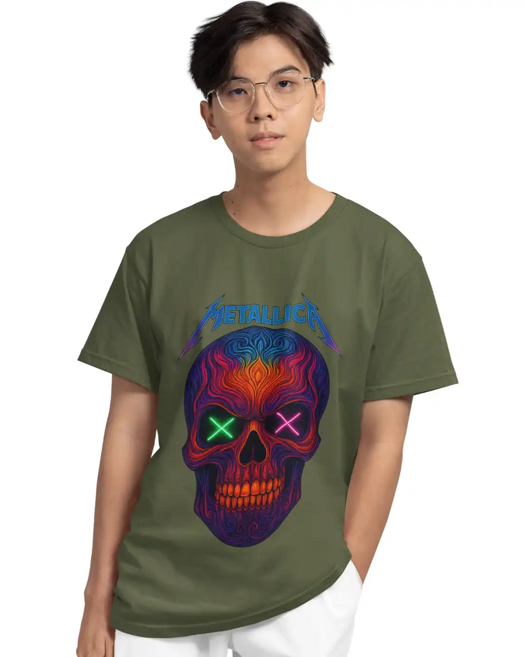 Neon Skull Metal T-Shirt | Multi-Fit Premium 180 GSM | S-7XL