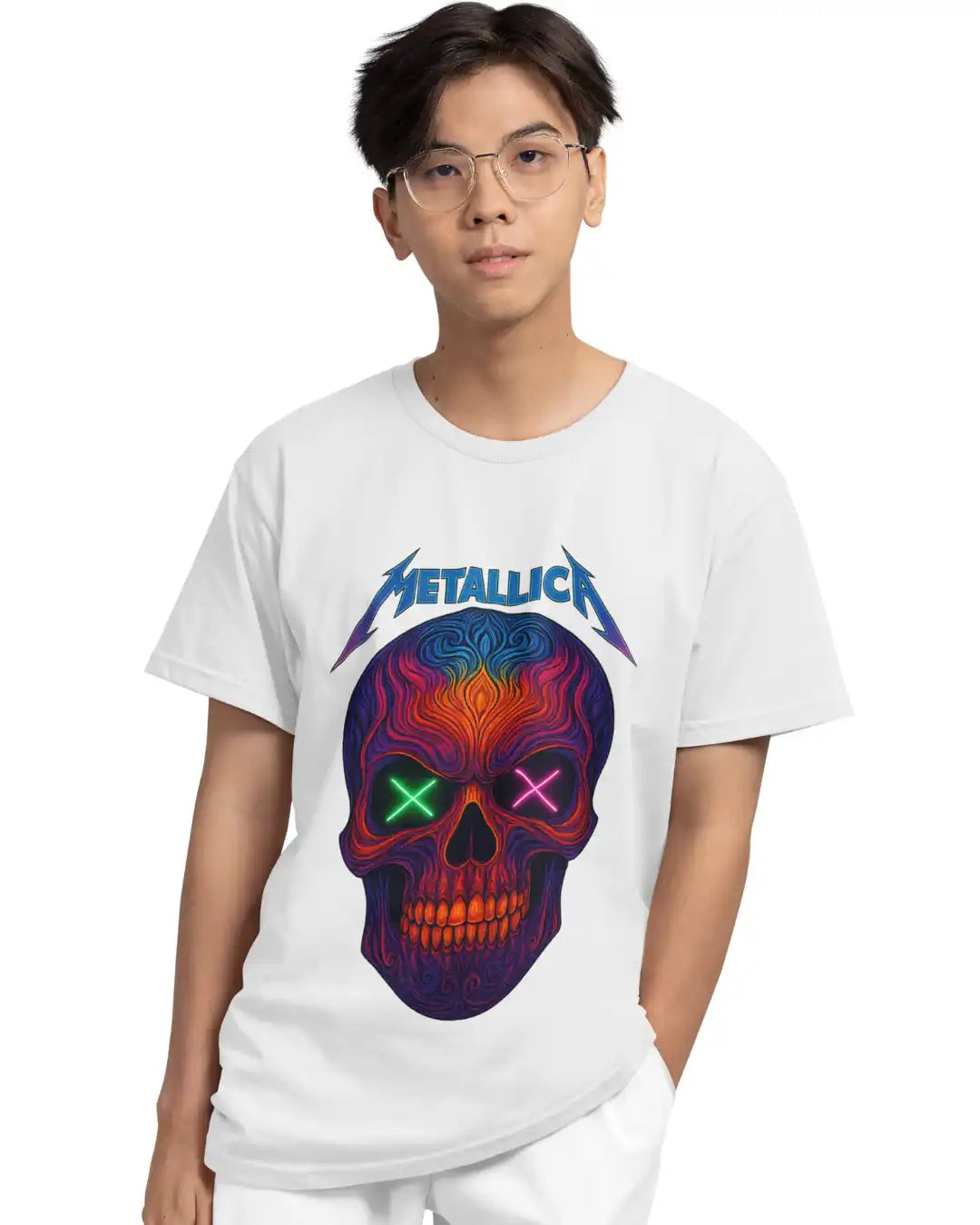 Neon Skull Metal T-Shirt | Multi-Fit Premium 180 GSM | Sā7XL | AWBlack