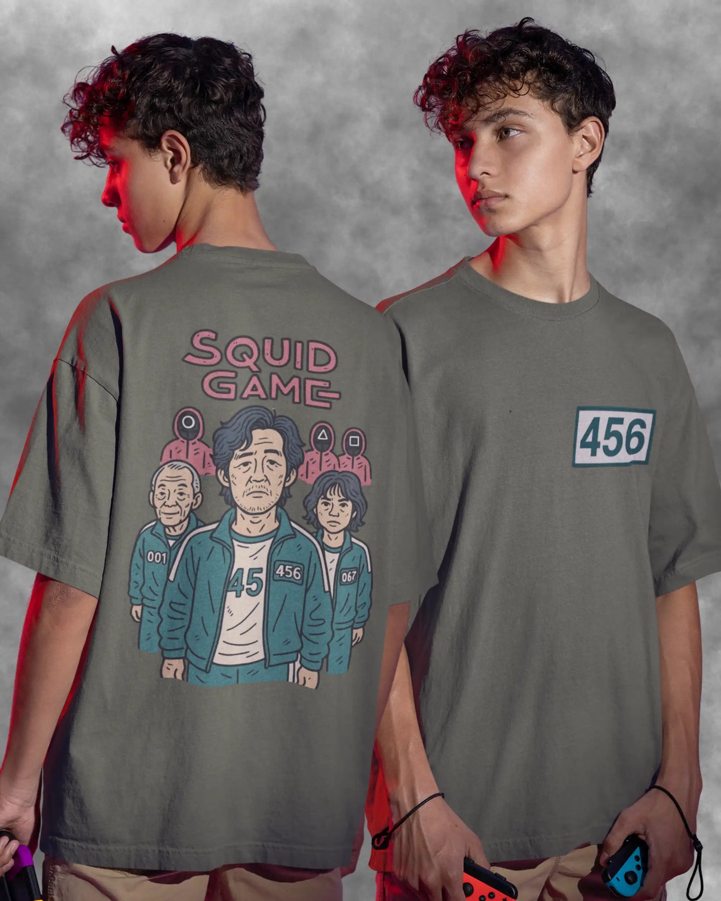 Squid Game Player 456 Oversized T-Shirt | Front & Back Design 180 GSM | AWBlack