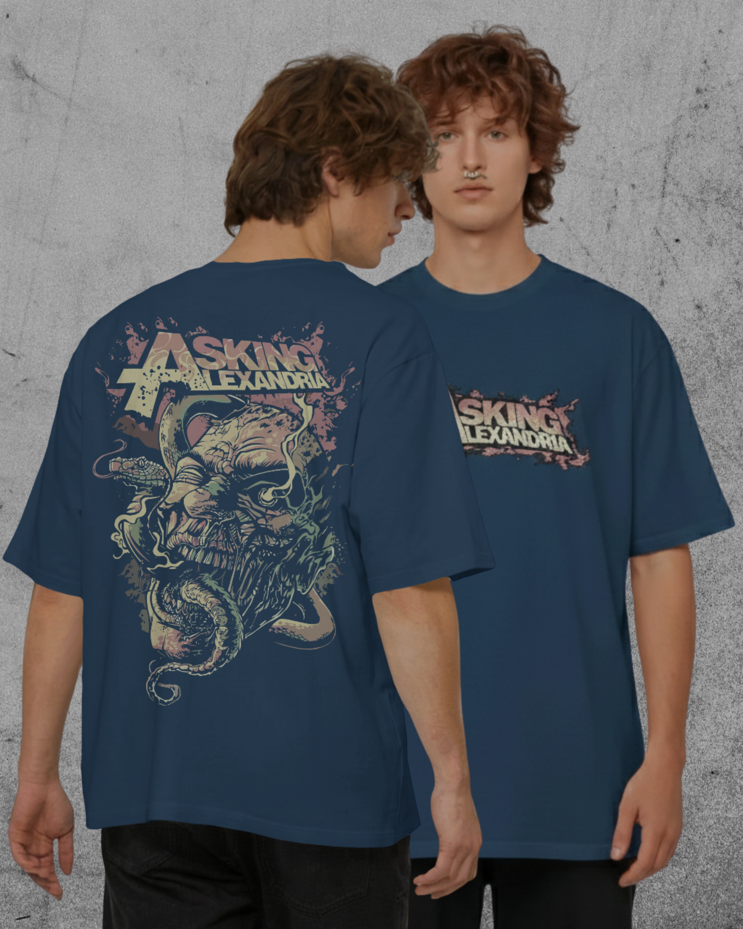 Asking Alexandria graphic plus size tshirt in navy blue oversized fit ā AWBlack 240 GSM