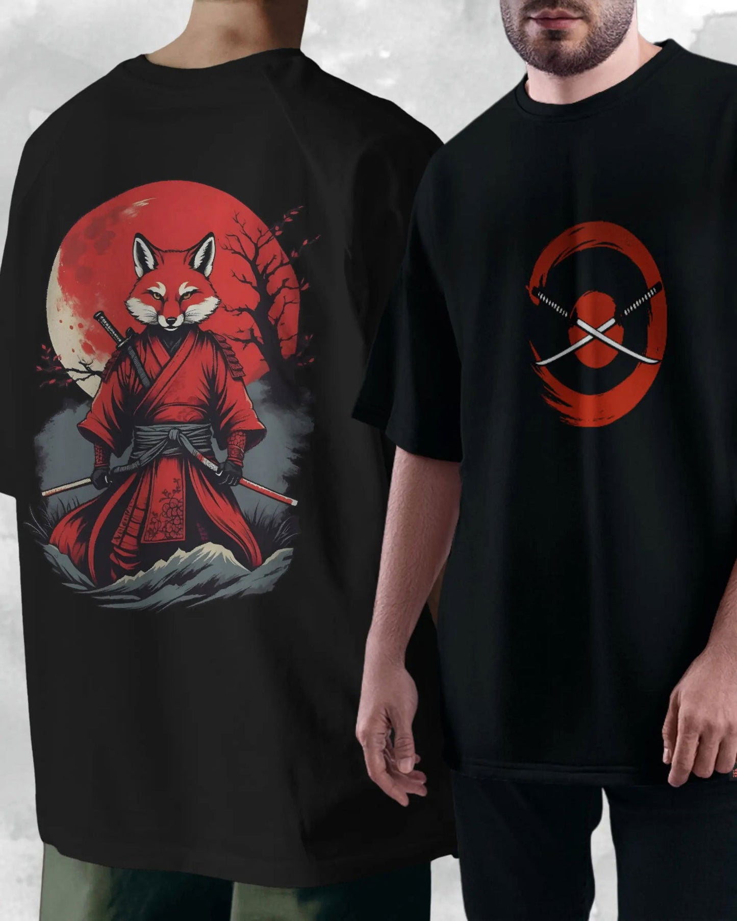 Rising Fury The Samurai Fox -Premium Oversized T-Shirt - AWBlack