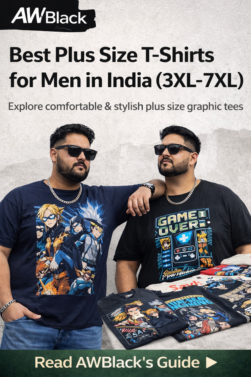 best plus size t shirts for men in india 3XL to 7XL AWBlack graphic tees