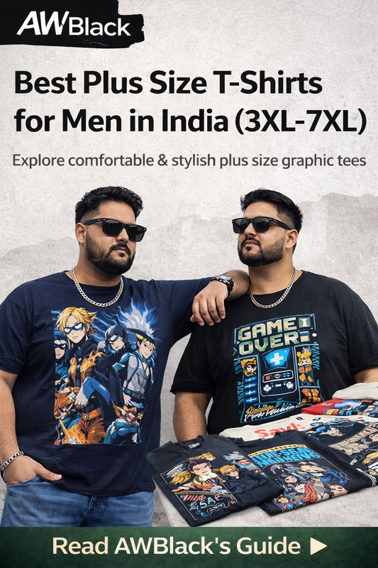 best plus size t shirts for men in india 3XL to 7XL AWBlack graphic tees