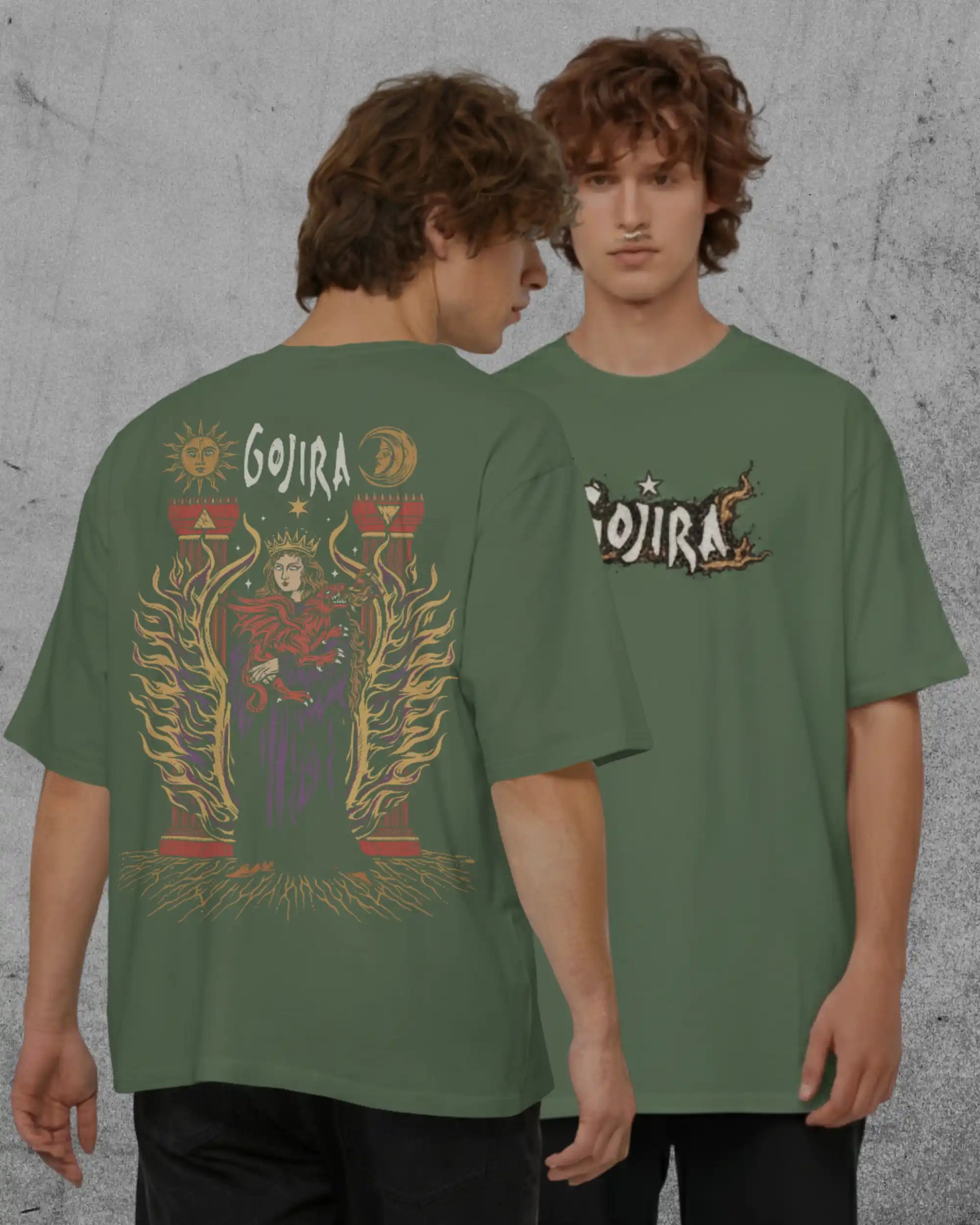 Gojira band graphic plus size tshirt in green oversized fit – AWBlack 240 GSM