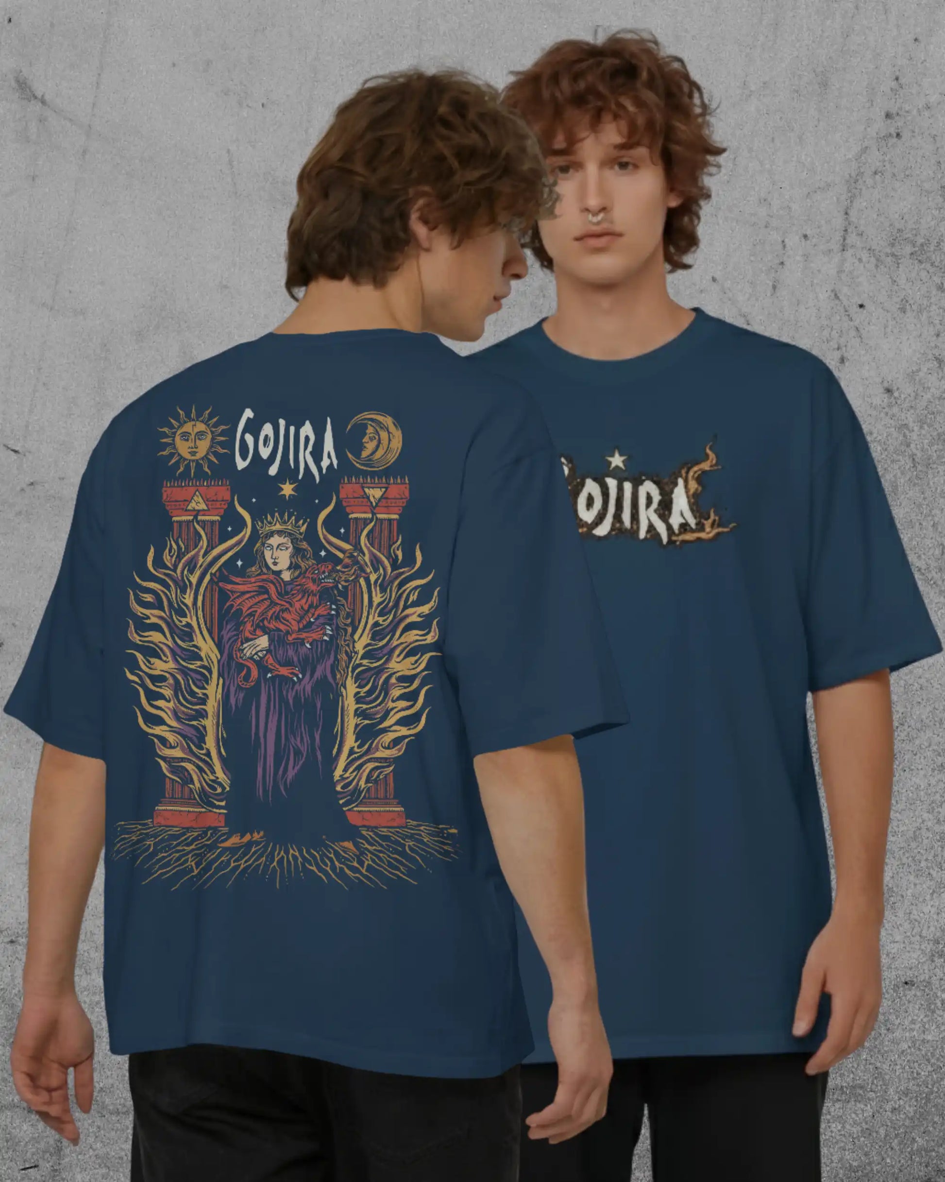 Gojira band graphic plus size tshirt in blue oversized fit – AWBlack 240 GSM