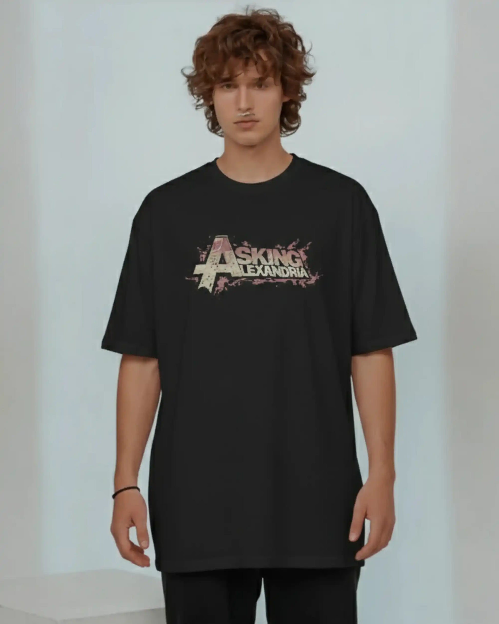 Asking Alexandria logo plus size tshirt in black oversized fit – AWBlack 240 GSM