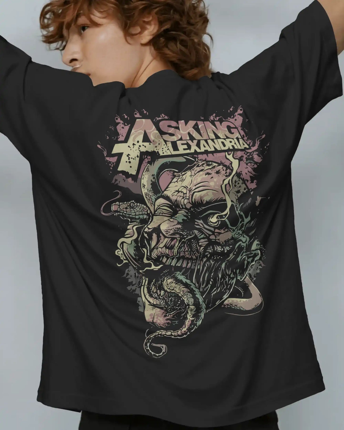 Asking Alexandria graphic plus size tshirt in black oversized fit – AWBlack 240 GSM