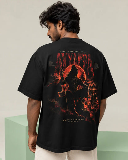 🔥🛕 Ayyappa Divine Warrior Plus-Size T-Shirt – Mythology Graphic Tee | 180 GSM Cotton S–7XL | AWBlack