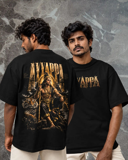 🔥🛕 Ayyappa Gold Legacy Plus-Size T-Shirt – Mythology Graphic Tee | 180 GSM Cotton S–7XL | AWBlack
