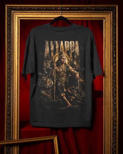 🔥🛕 Ayyappa Gold Legacy Plus-Size T-Shirt – Mythology Graphic Tee | 180 GSM Cotton S–7XL | AWBlack