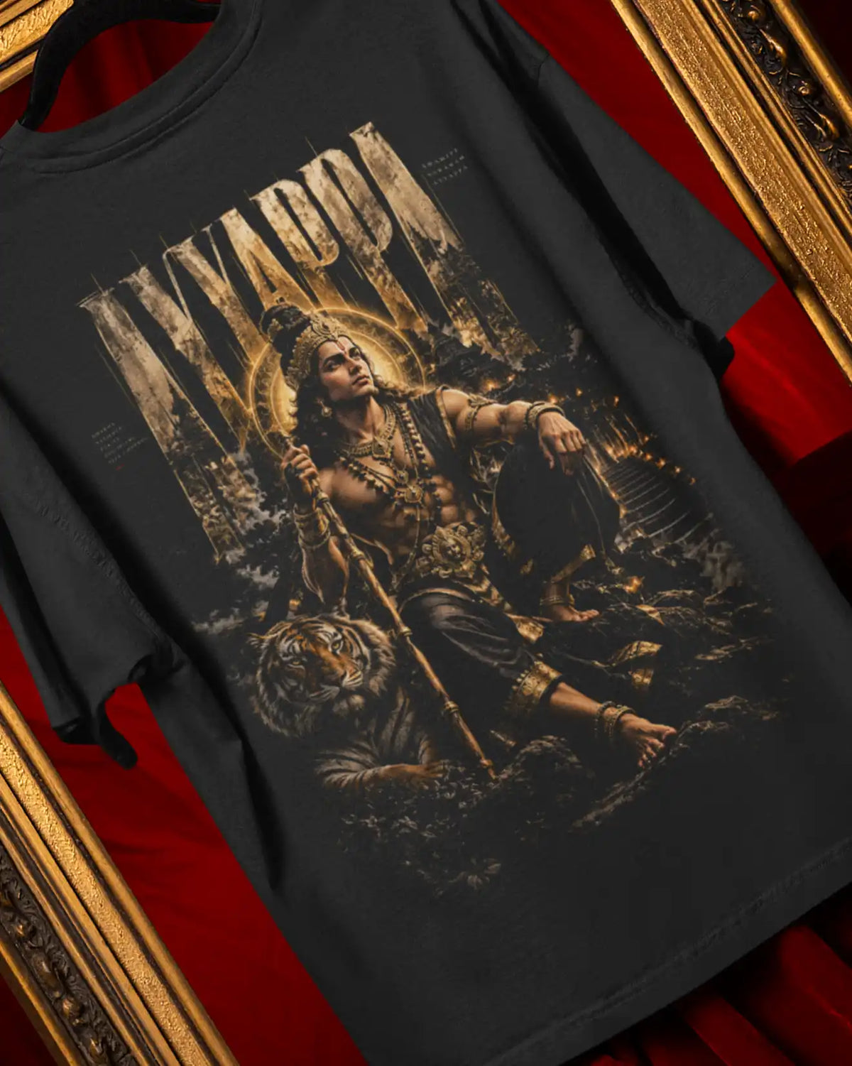 🔥🛕 Ayyappa Gold Legacy Plus-Size T-Shirt – Mythology Graphic Tee | 180 GSM Cotton S–7XL | AWBlack
