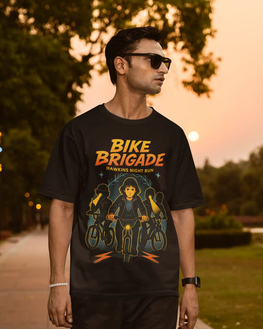 Bike Brigade Stranger Things Hawkins Night Run T-Shirt  | Multi-Fit Premium 180 GSM | S-7XL