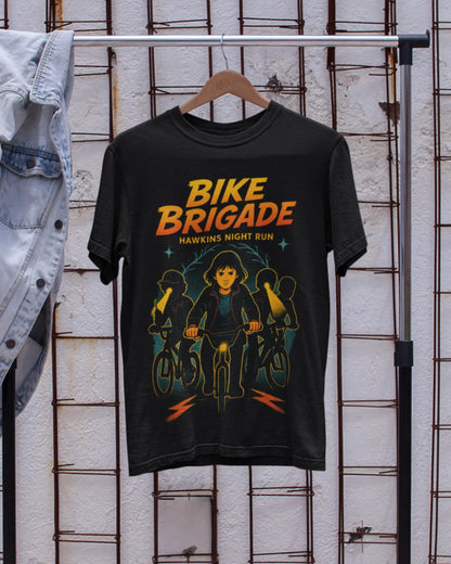 Bike Brigade Stranger Things Hawkins Night Run T-Shirt  | Multi-Fit Premium 180 GSM | S-7XL