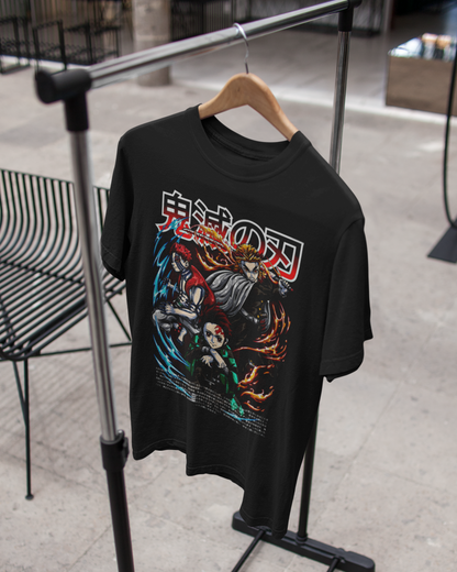 Clash of Legends – Demon Warrior Trio Oversize | Regular Fit | Plus Size Premium Black T-Shirt | S to 7XL