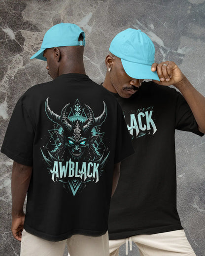AWBlack demon graphic plus size tshirt in black oversized fit – 240 GSM