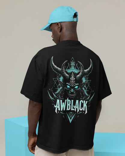 AWBlack demon horn graphic plus size tshirt in black oversized fit – 240 GSM