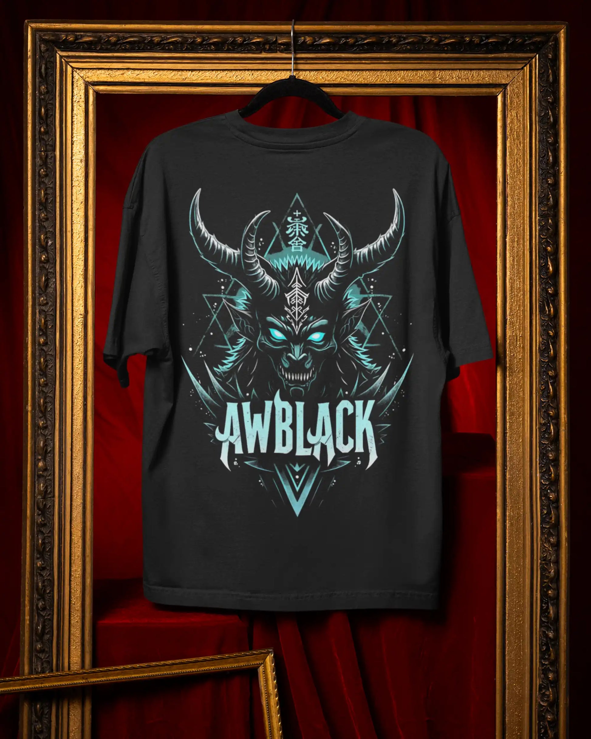 AWBlack demon horn graphic plus size tshirt in black oversized fit – 240 GSM
