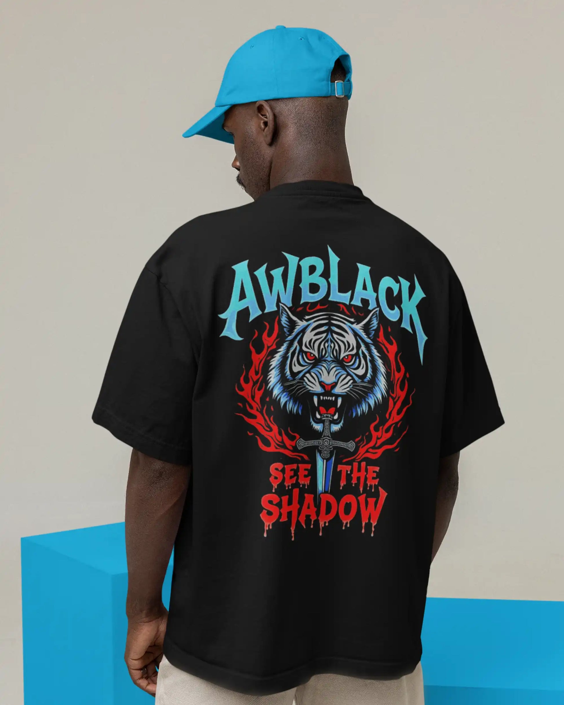 AWBlack fierce tiger graphic plus size tshirt in black oversized fit – 240 GSM