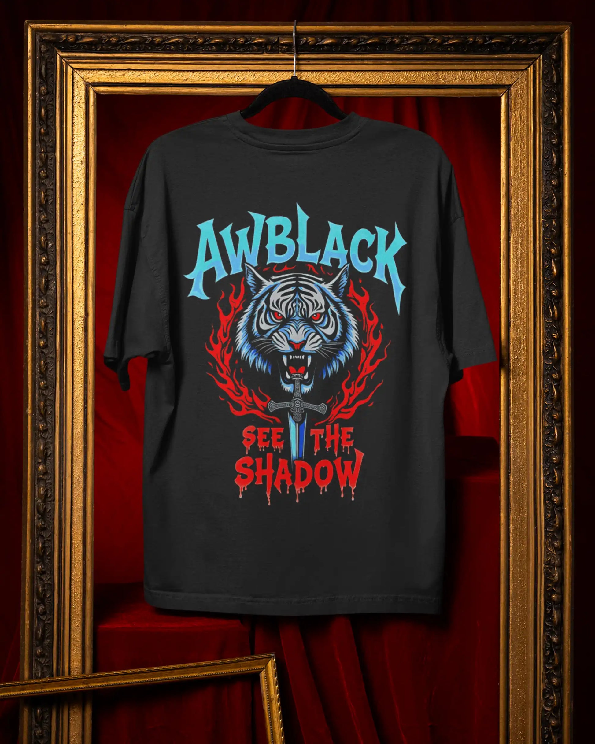AWBlack fierce tiger graphic plus size tshirt in black oversized fit – 240 GSM
