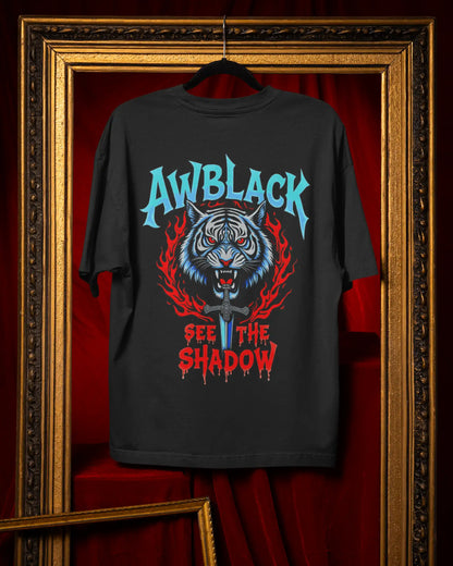AWBlack fierce tiger graphic plus size tshirt in black oversized fit – 240 GSM