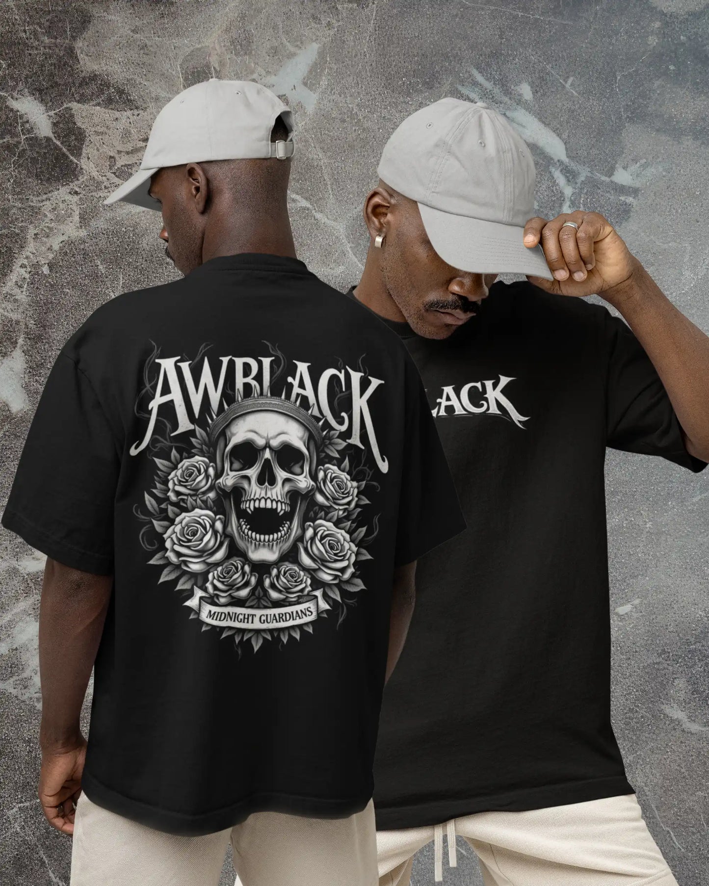 Gothic Skull Rose Oversized T-Shirt (240 GSM Cotton) – Midnight Guardian Back Print