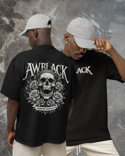 Gothic Skull Rose Oversized T-Shirt (240 GSM Cotton) – Midnight Guardian Back Print