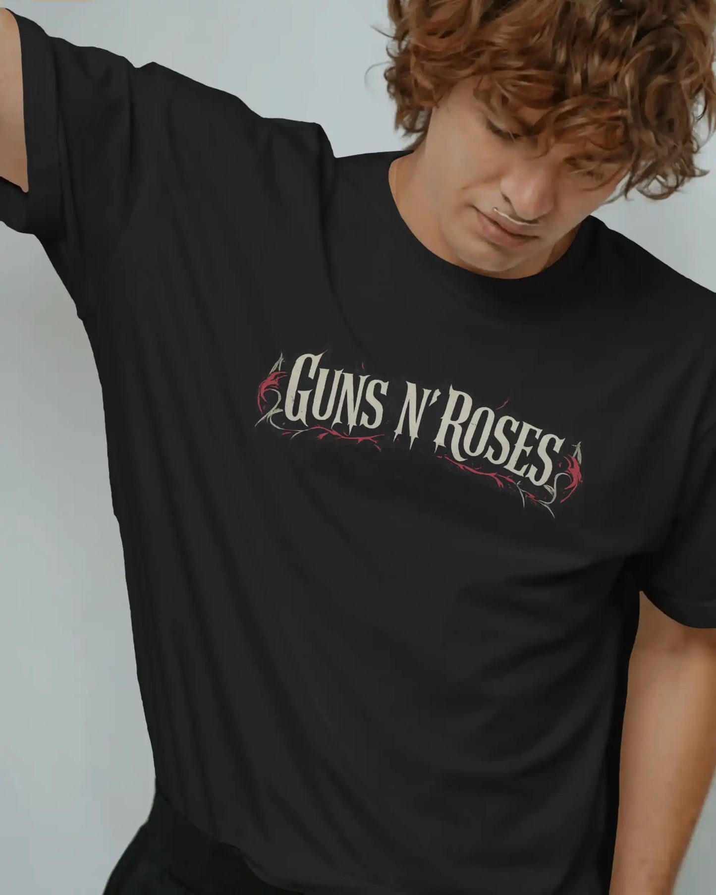 Guns N Roses black oversized rock band t shirt 240 GSM heavyweight cotton front logo graphic AWBlack