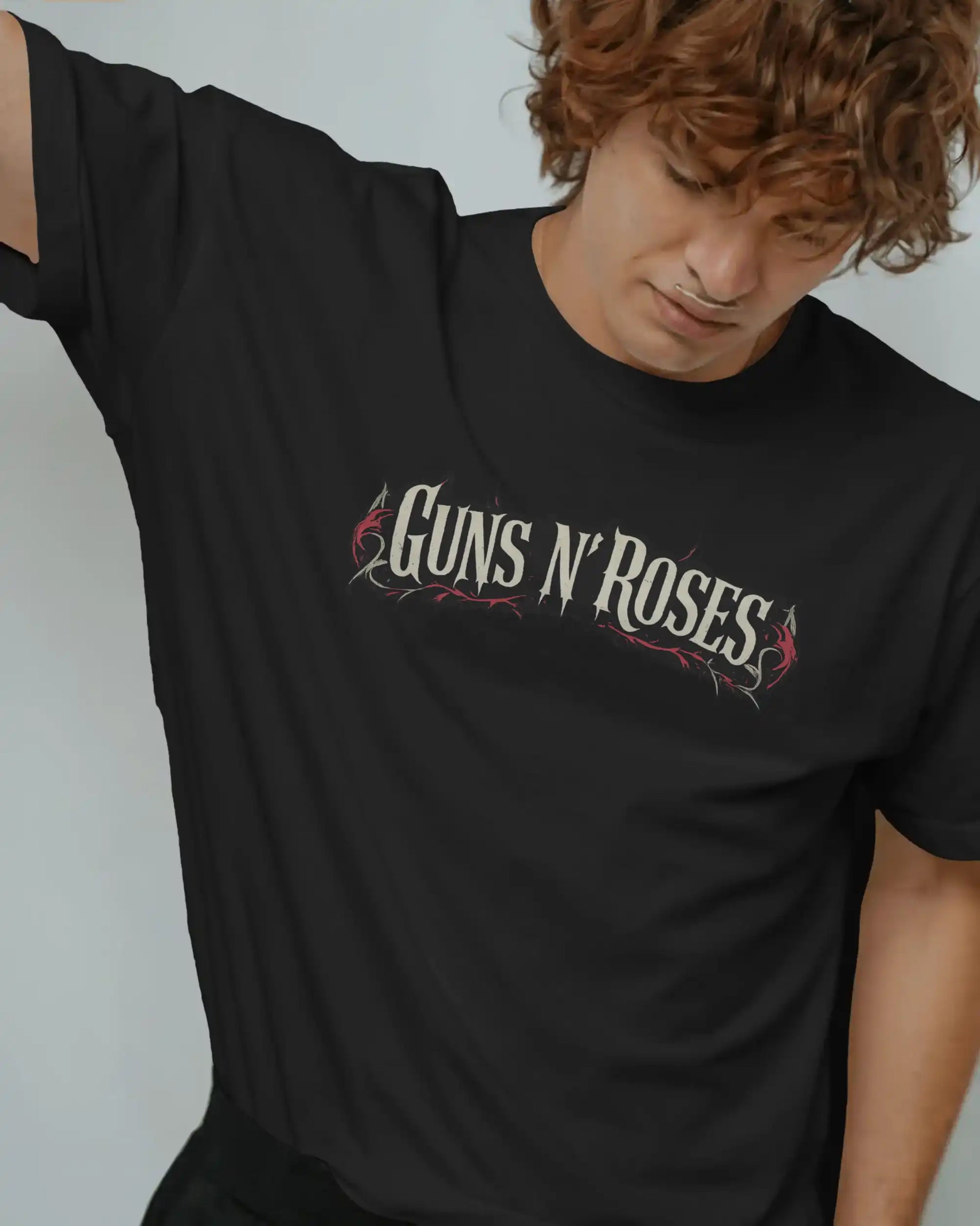 Guns N Roses black oversized rock band t shirt 240 GSM heavyweight cotton front logo graphic AWBlack