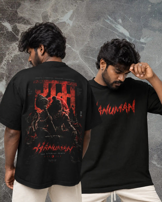 🔥🛕 Hanuman Warrior Plus-Size T-Shirt – Mythology Graphic Tee | 180 GSM Cotton S–7XL | AWBlack