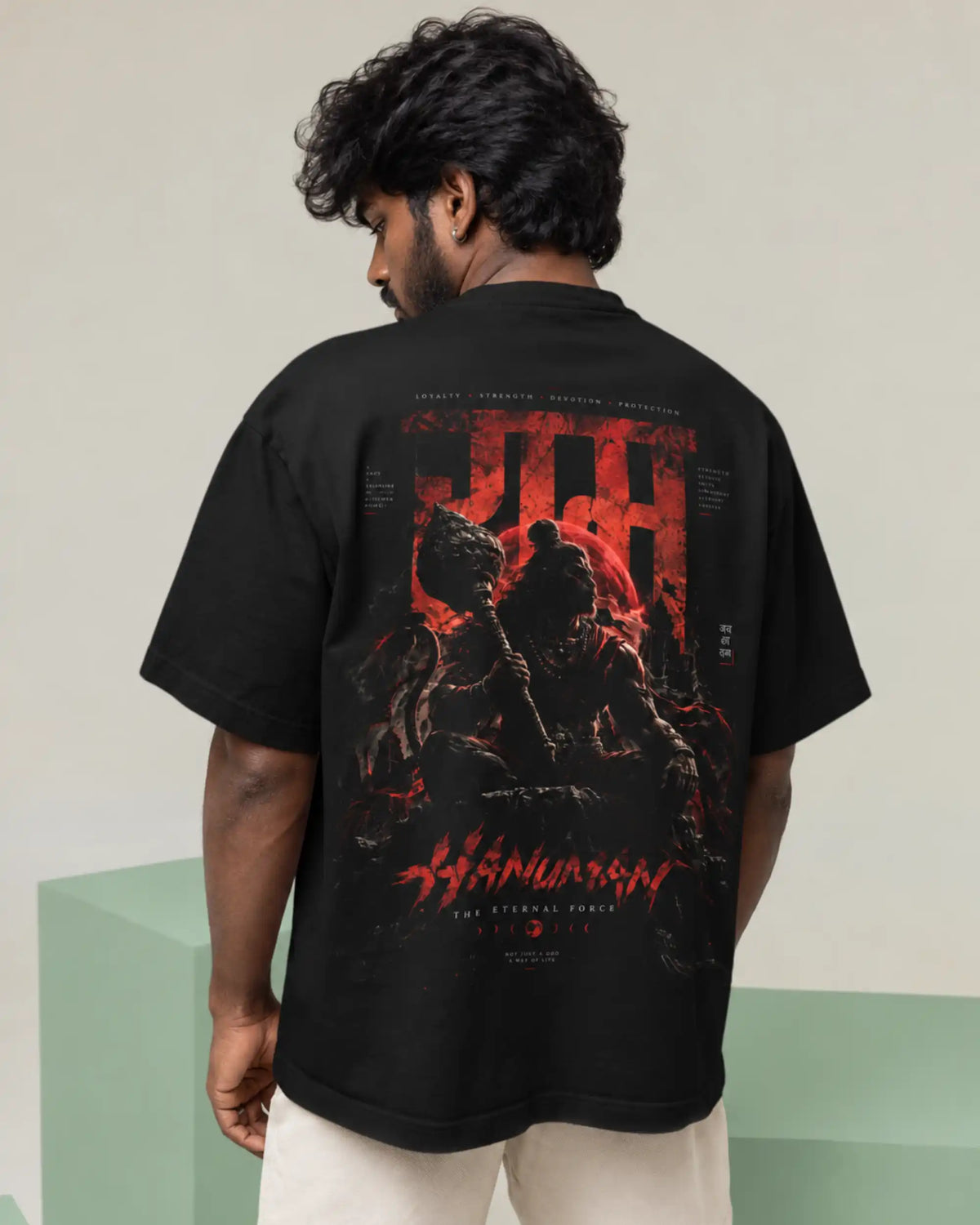 🔥🛕 Hanuman Warrior Plus-Size T-Shirt – Mythology Graphic Tee | 180 GSM Cotton S–7XL | AWBlack