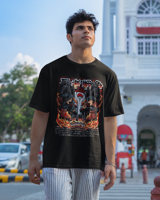 Hashirama vs Madara – Legendary Battle Oversize | Regular Fit | Plus Size Premium Black T-Shirt | S to 7XL