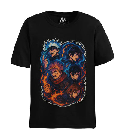 Jujutsu Kaisen Sorcerers Unite Premium Multi-Fit T-Shirt | Anime Oversize & Regular | 100% Cotton | 180 GSM | S to 7XL