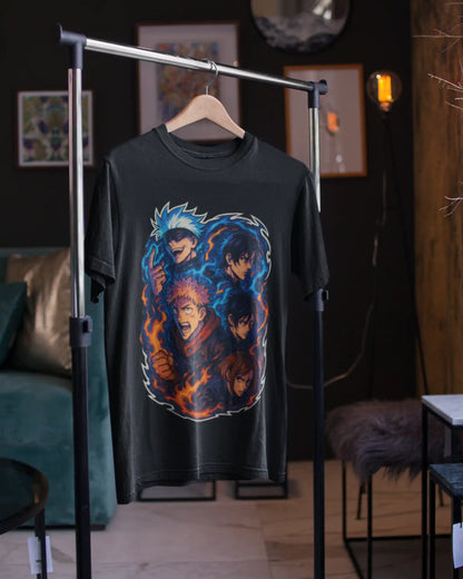Jujutsu Kaisen Sorcerers Unite Premium Multi-Fit T-Shirt | Anime Oversize & Regular | 100% Cotton | 180 GSM | S to 7XL