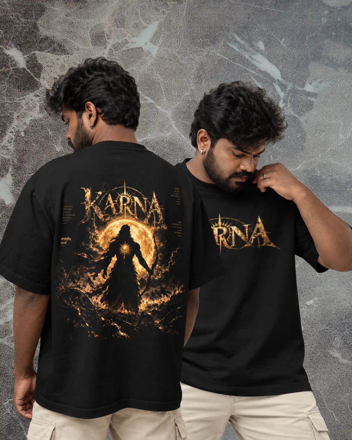 🔥🛕 Karna The Warrior Plus-Size T-Shirt – Mythology Graphic Tee | 180 GSM Cotton S–7XL | AWBlack