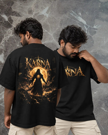 🔥🛕 Karna The Warrior Plus-Size T-Shirt – Mythology Graphic Tee | 180 GSM Cotton S–7XL | AWBlack