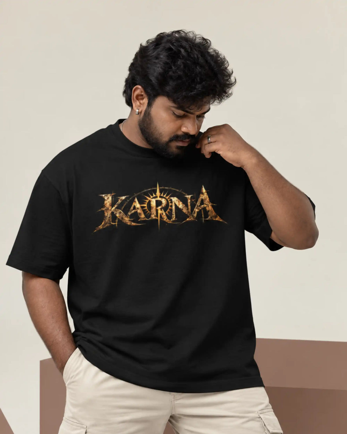 🔥🛕 Karna The Warrior Plus-Size T-Shirt – Mythology Graphic Tee | 180 GSM Cotton S–7XL | AWBlack