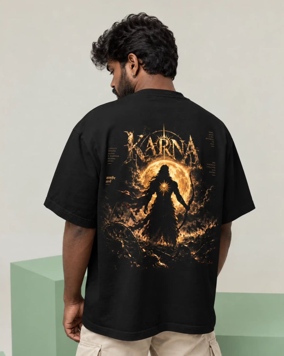 🔥🛕 Karna The Warrior Plus-Size T-Shirt – Mythology Graphic Tee | 180 GSM Cotton S–7XL | AWBlack