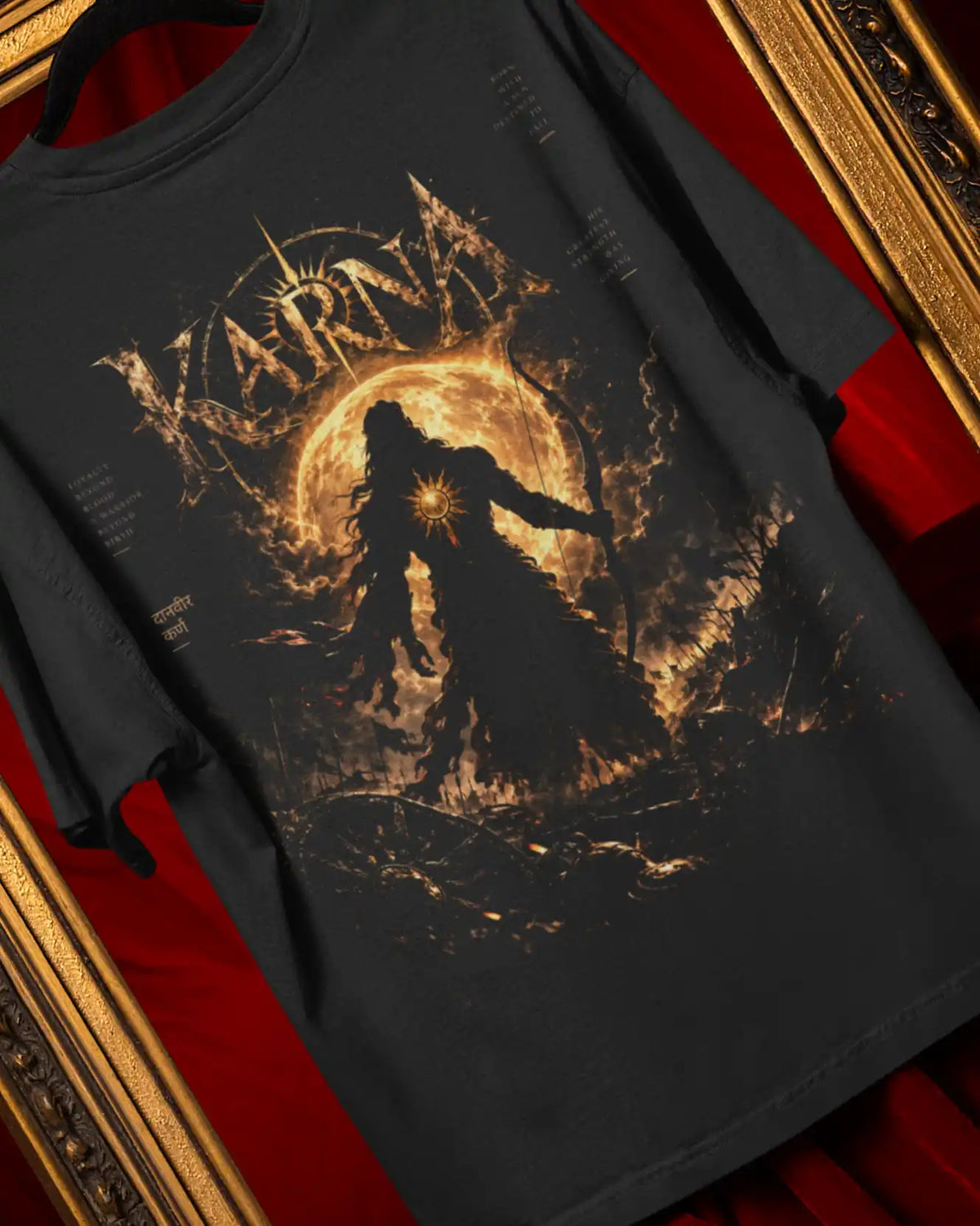 🔥🛕 Karna The Warrior Plus-Size T-Shirt – Mythology Graphic Tee | 180 GSM Cotton S–7XL | AWBlack