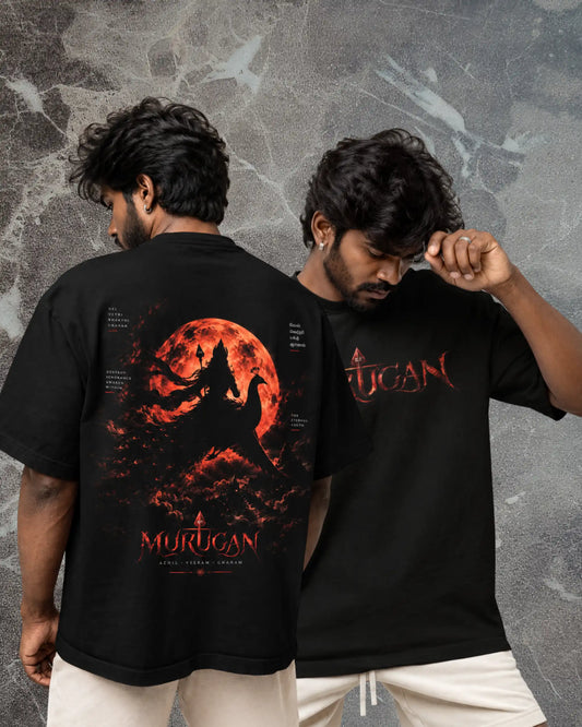 🔥🛕 Lord Murugan Plus-Size T-Shirt – Mythology Graphic Tee | 180 GSM Cotton S–7XL | AWBlack