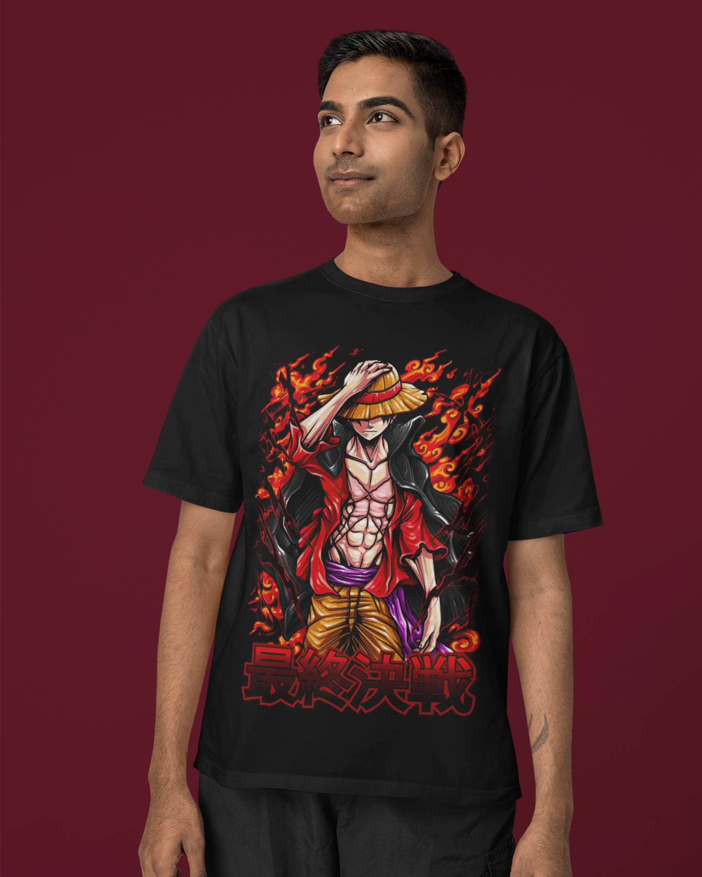 Luffy’s Burning Oversize | Regular Fit | Plus Size Premium Black T-Shirt | S to 7XL