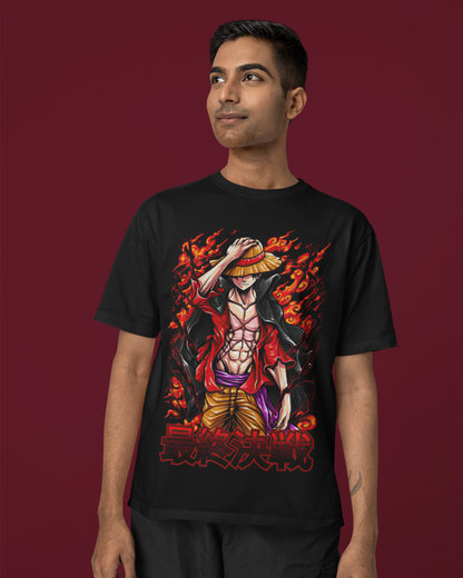 Luffy’s Burning Oversize | Regular Fit | Plus Size Premium Black T-Shirt | S to 7XL