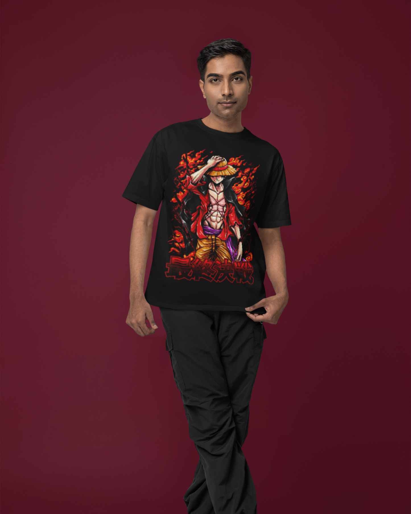 Luffy’s Burning Oversize | Regular Fit | Plus Size Premium Black T-Shirt | S to 7XL