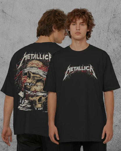 Metallica Oversized T-Shirt | Heavy Metal Rock Band Graphic Tee | 240 GSM Cotton | XS-2XL | AWBlack
