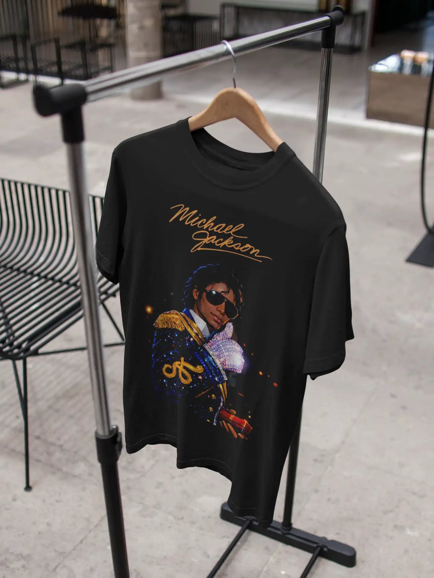 AWBlack Michael Jackson Signature Glove Vintage Portrait Music Graphic T-Shirt for Men | Premium 180 GSM 100% Cotton Printed Black Tee | Regular Fit, Oversize Fit & Plus Size Fit