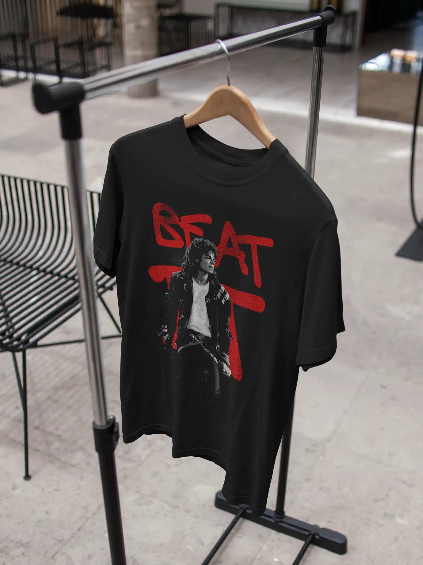 AWBlack Michael Jackson 'Beat It' Graffiti Music Graphic T-Shirt for Men | Premium 180 GSM 100% Cotton Printed Black Tee | Regular Fit, Oversize Fit & Plus Size Fit
