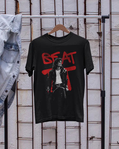 AWBlack Michael Jackson 'Beat It' Graffiti Music Graphic T-Shirt for Men | Premium 180 GSM 100% Cotton Printed Black Tee | Regular Fit, Oversize Fit & Plus Size Fit