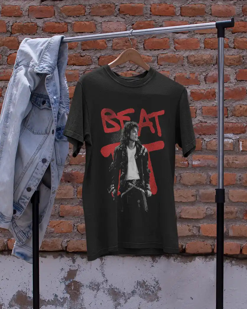 AWBlack Michael Jackson 'Beat It' Graffiti Music Graphic T-Shirt for Men | Premium 180 GSM 100% Cotton Printed Black Tee | Regular Fit, Oversize Fit & Plus Size Fit