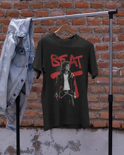 AWBlack Michael Jackson 'Beat It' Graffiti Music Graphic T-Shirt for Men | Premium 180 GSM 100% Cotton Printed Black Tee | Regular Fit, Oversize Fit & Plus Size Fit